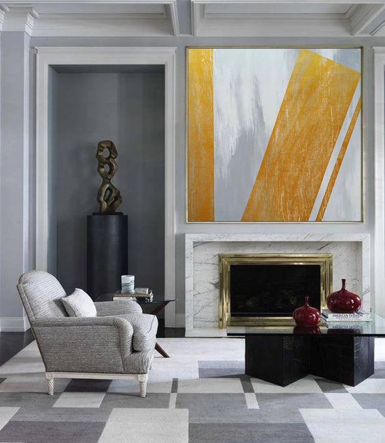 Oversized Handmade Original Days Gray White Abstract Canvas Artwork V2YHX